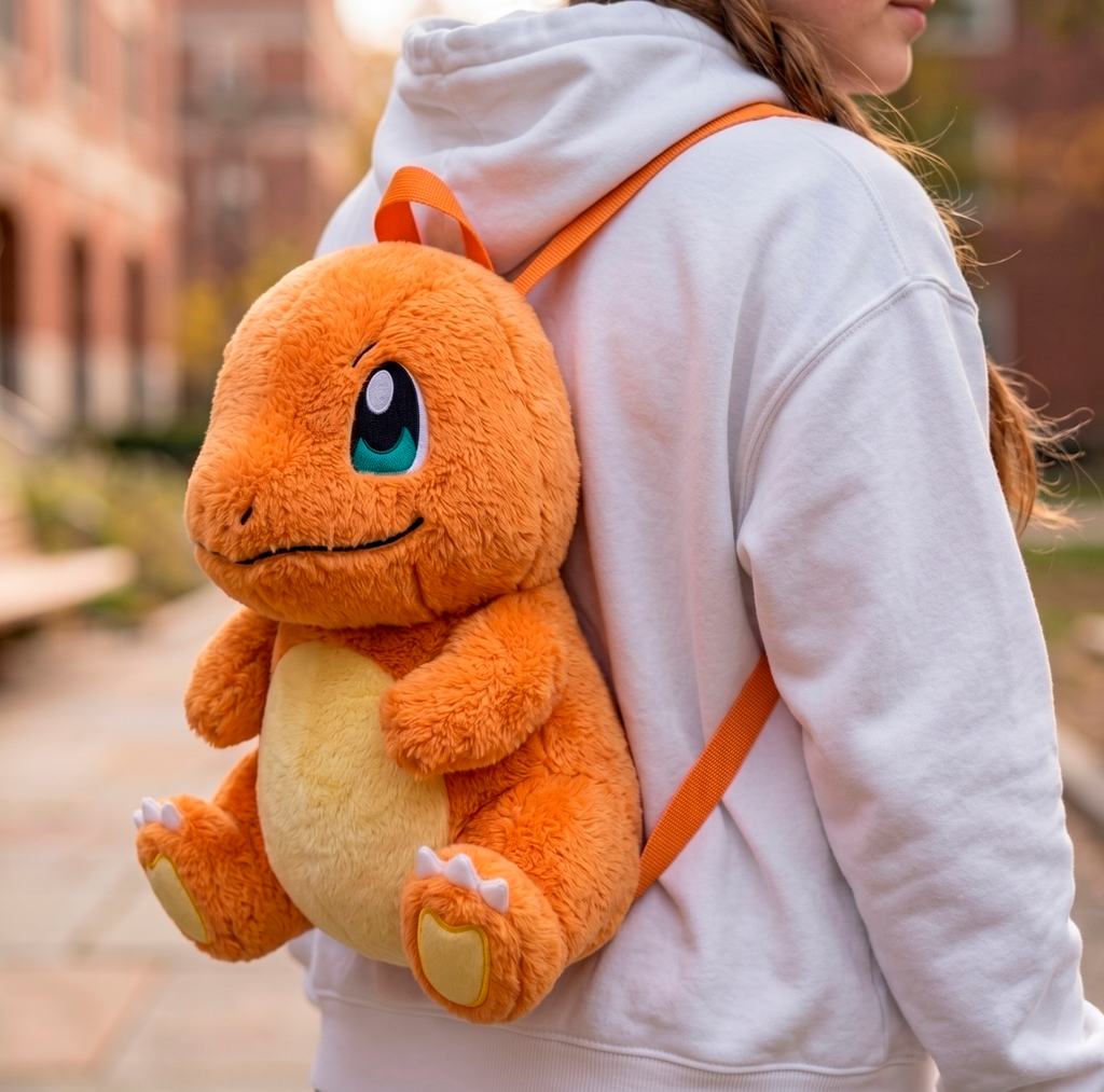 Mochila de Peluche Pokémon– Charmander, Squirtle y Eevee